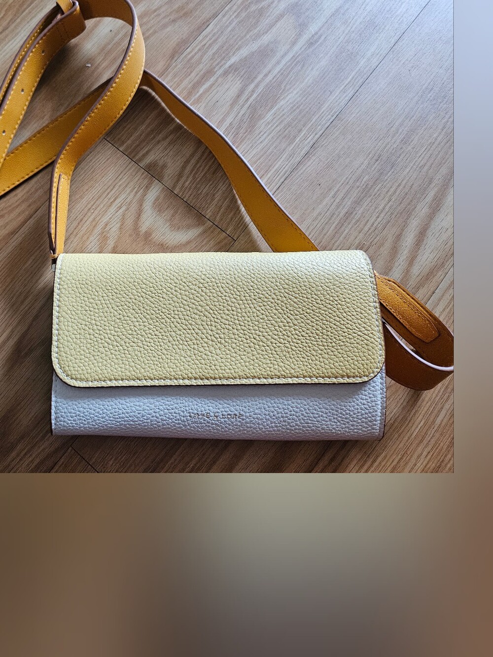 Two-Tone Yellow & White Pebbled Leather Crossbody Bag